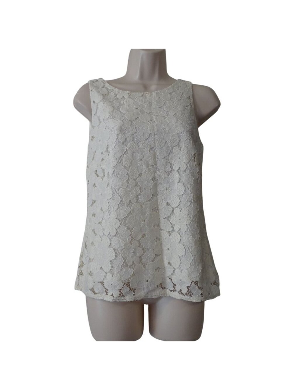 F&F Cream Ivory Sleeveless Floral Lace Tank Top Women Size 6 Wedding Office